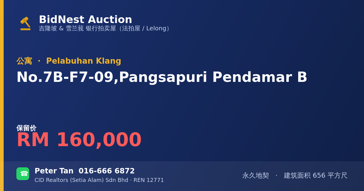 公寓 · No. 7B-F7-09, Pangsapuri Pendamar B