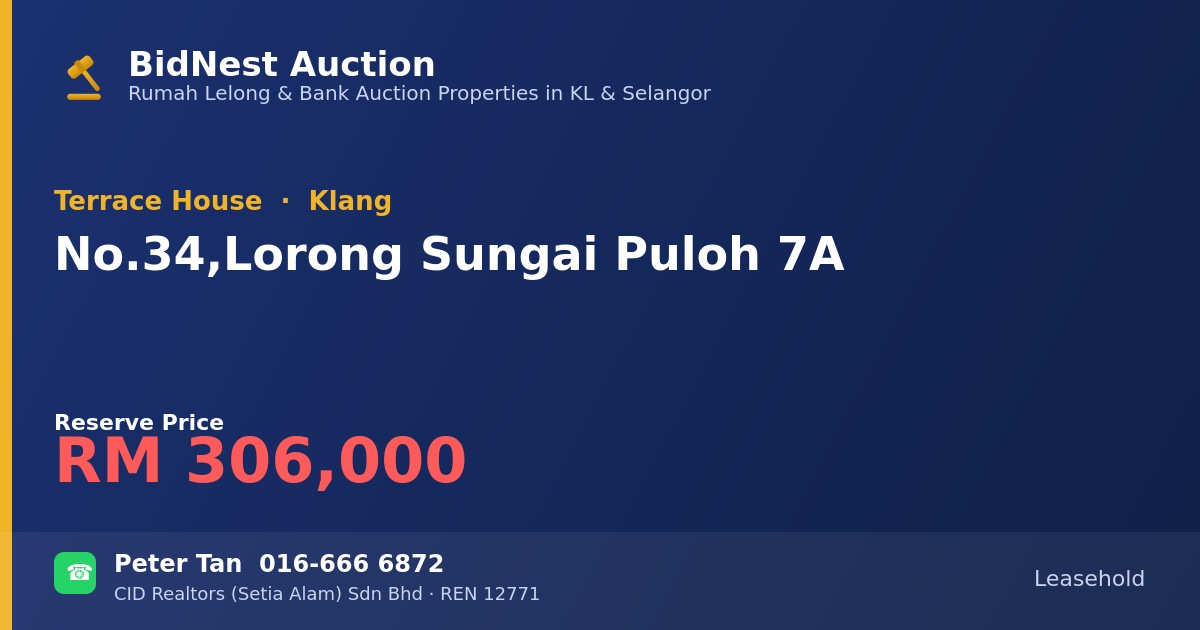 Terrace House · No. 34, Lorong Sungai Puloh 7A