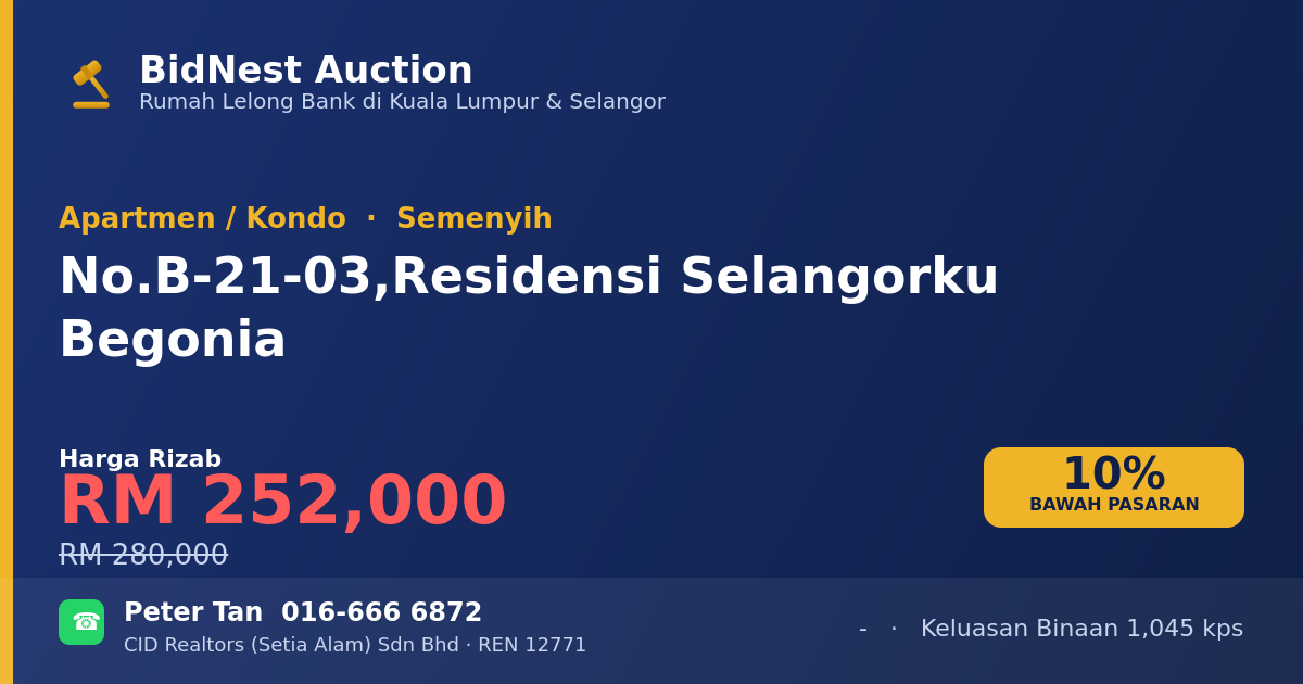 Apartmen / Kondo · No. B-21-03, Residensi Selangorku Begonia