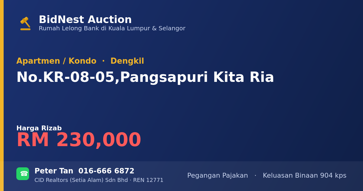 Apartmen / Kondo · No. KR-08-05, Pangsapuri Kita Ria