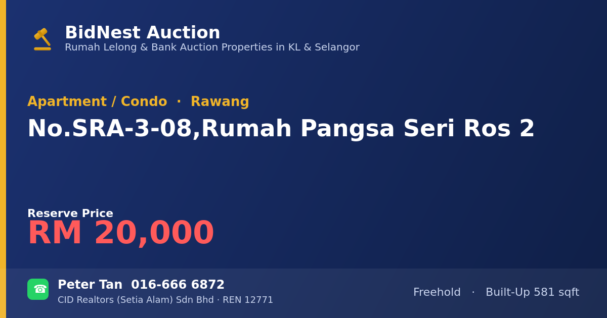 Apartment / Condo · No. SRA-3-08, Rumah Pangsa Seri Ros 2