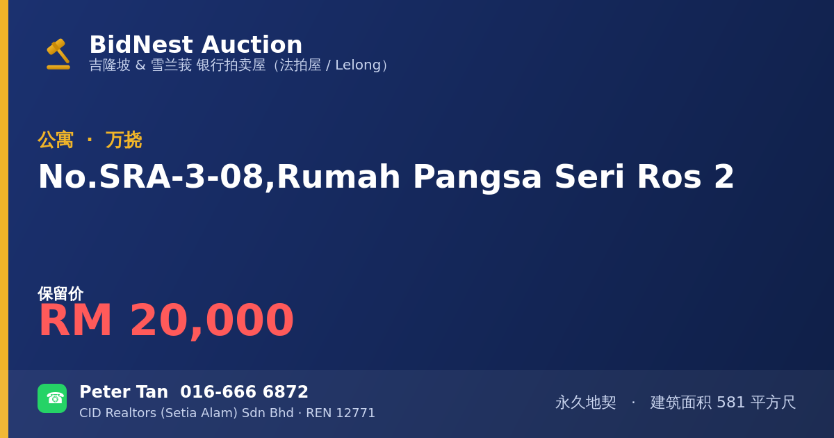 公寓 · No. SRA-3-08, Rumah Pangsa Seri Ros 2