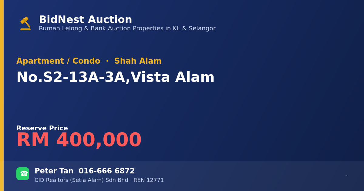 Apartment / Condo · No. S2-13A-3A, Vista Alam