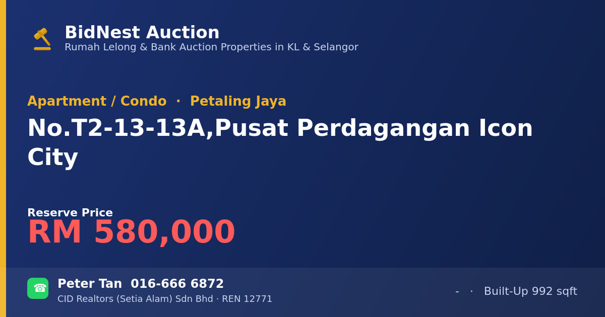 Apartment / Condo · No. T2-13-13A, Pusat Perdagangan Icon City