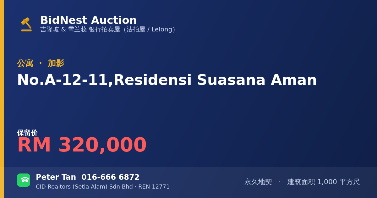 公寓 · No. A-12-11, Residensi Suasana Aman