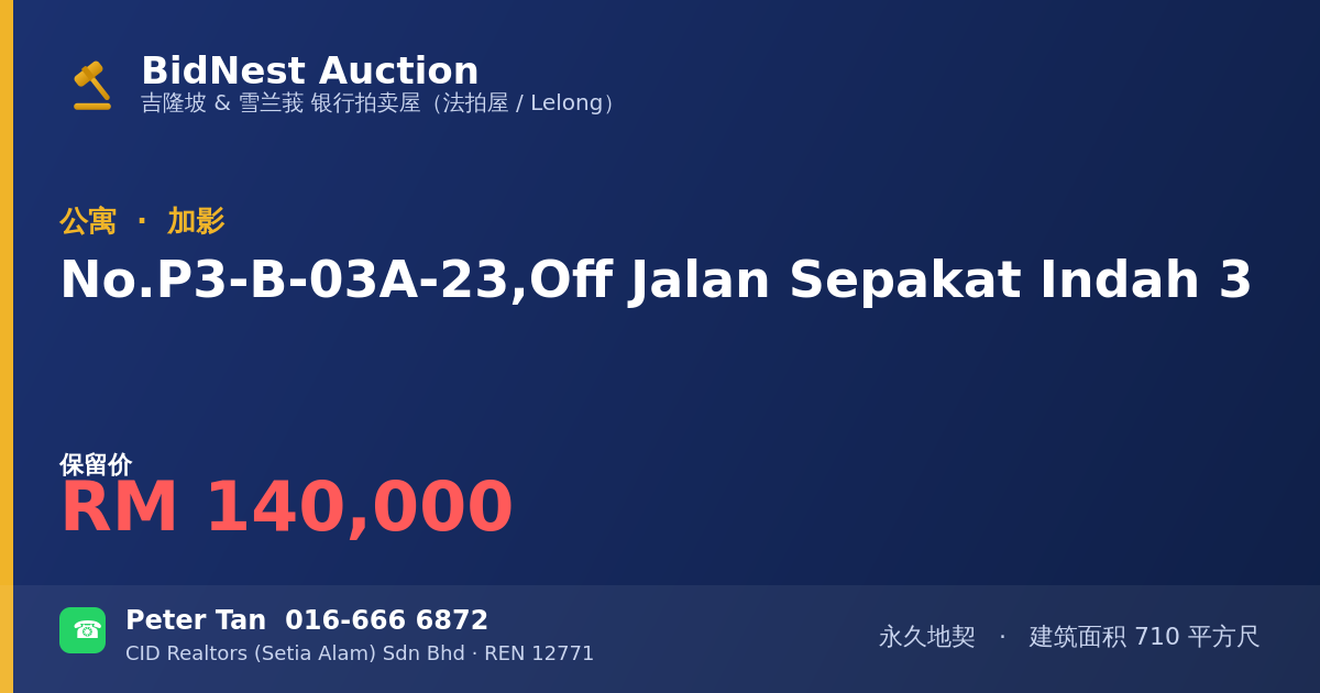 公寓 · No. P3-B-03A-23, Off Jalan Sepakat Indah 3