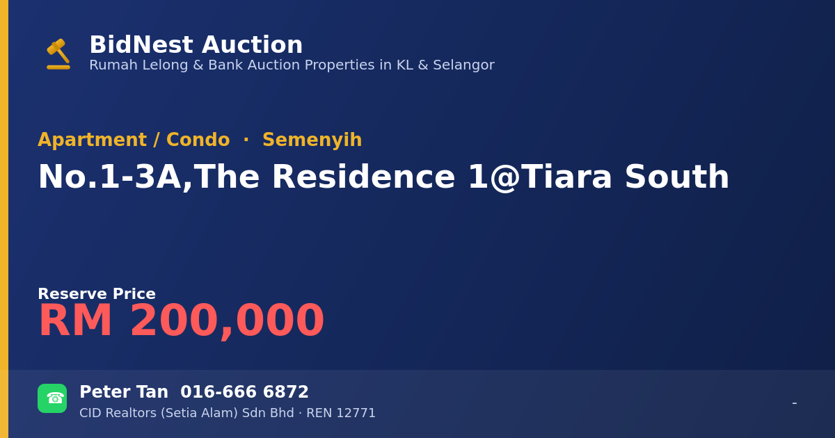 Apartment / Condo · No. 1-3A, The Residence 1 @ Tiara South