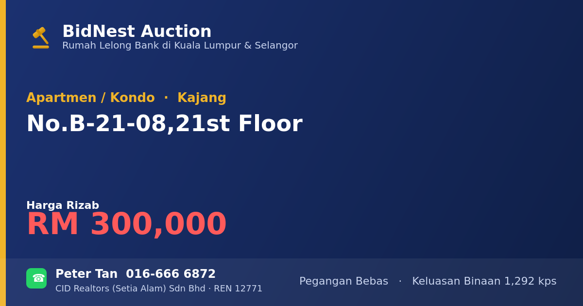 Apartmen / Kondo · No. B-21-08, 21st Floor