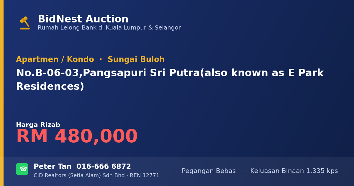 Apartmen / Kondo · No. B-06-03, Pangsapuri Sri Putra (also known as E Park Residences)