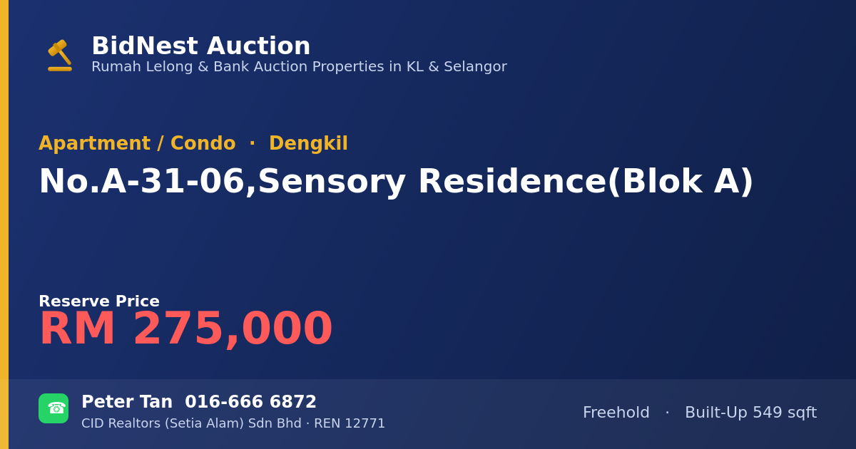 Apartment / Condo · No. A-31-06, Sensory Residence (Blok A)