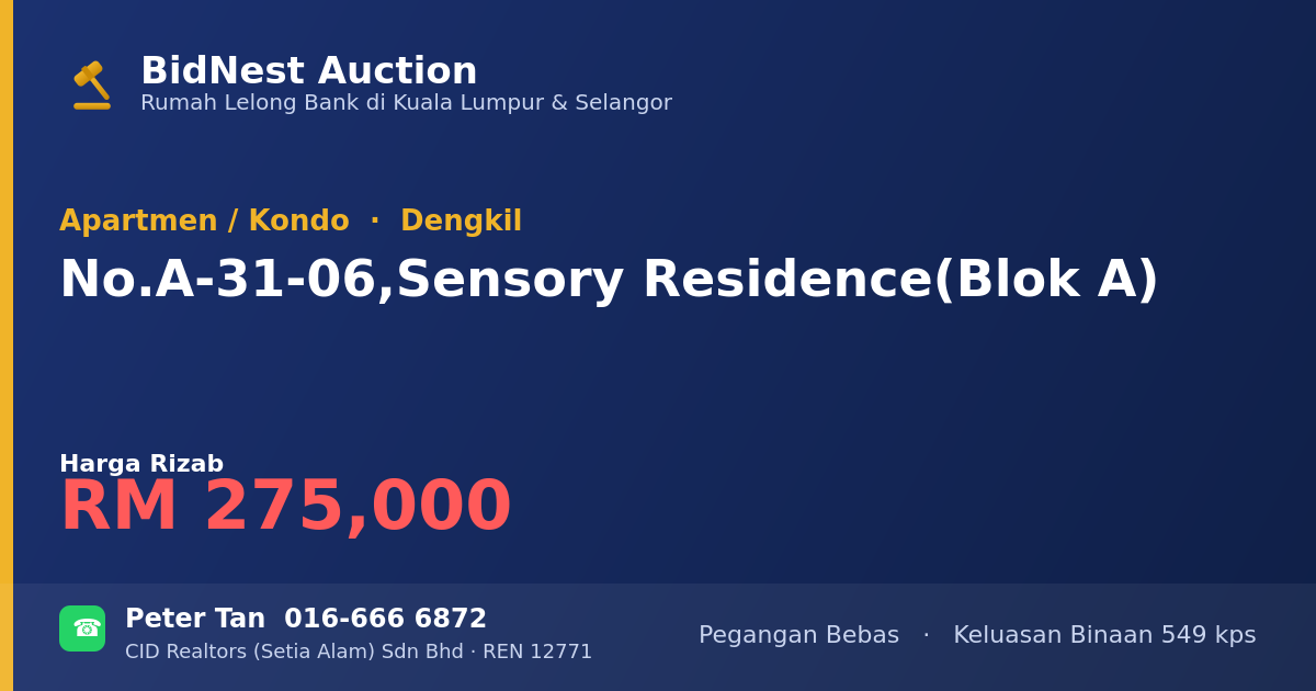 Apartmen / Kondo · No. A-31-06, Sensory Residence (Blok A)