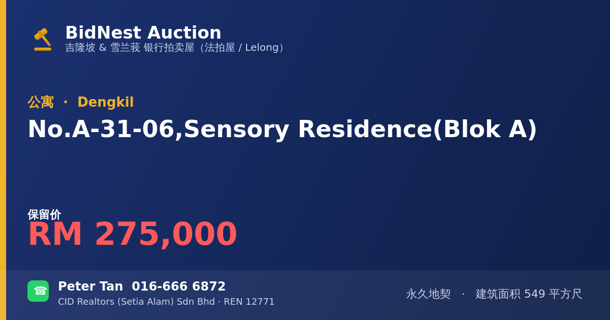 公寓 · No. A-31-06, Sensory Residence (Blok A)