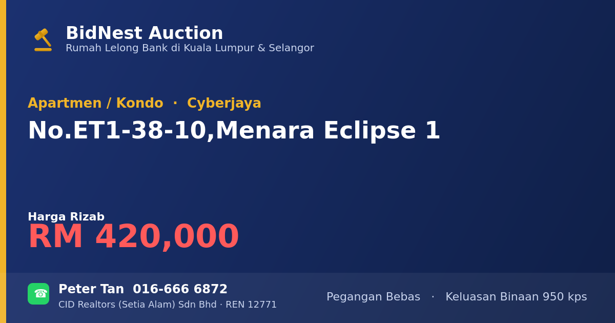 Apartmen / Kondo · No. ET1-38-10, Menara Eclipse 1