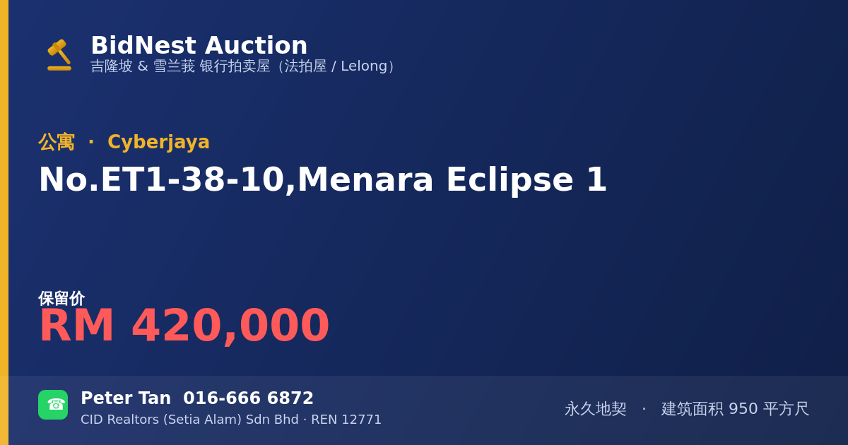 公寓 · No. ET1-38-10, Menara Eclipse 1