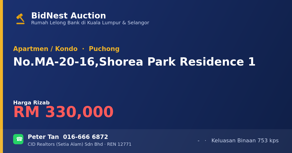 Apartmen / Kondo · No. MA-20-16, Shorea Park Residence 1