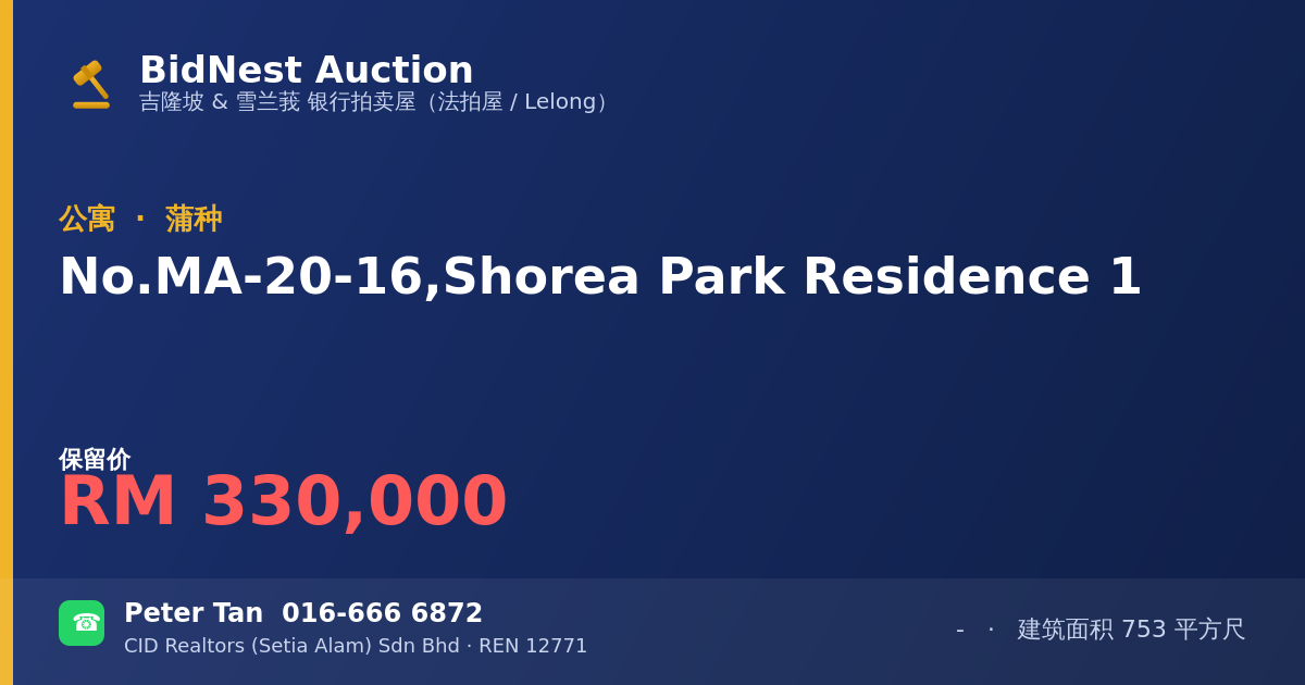 公寓 · No. MA-20-16, Shorea Park Residence 1