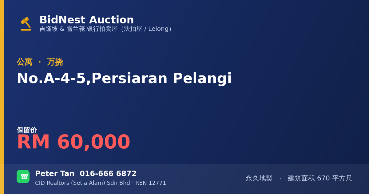 公寓 · No. A-4-5, Persiaran Pelangi