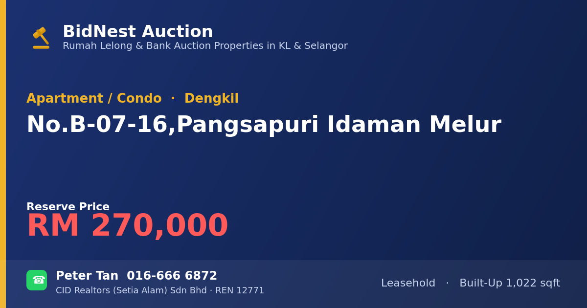 Apartment / Condo · No. B-07-16, Pangsapuri Idaman Melur