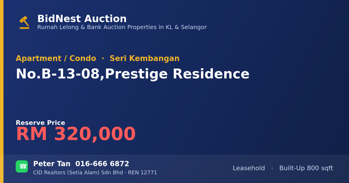 Apartment / Condo · No. B-13-08, Prestige Residence