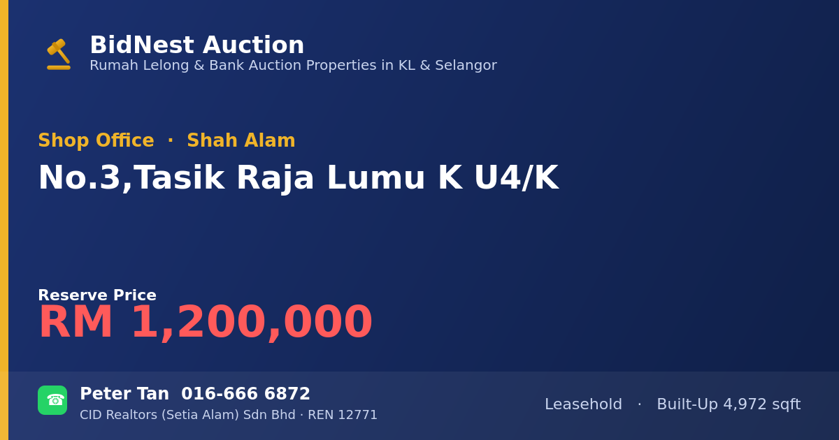 Shop Office · No. 3, Tasik Raja Lumu K U4/K