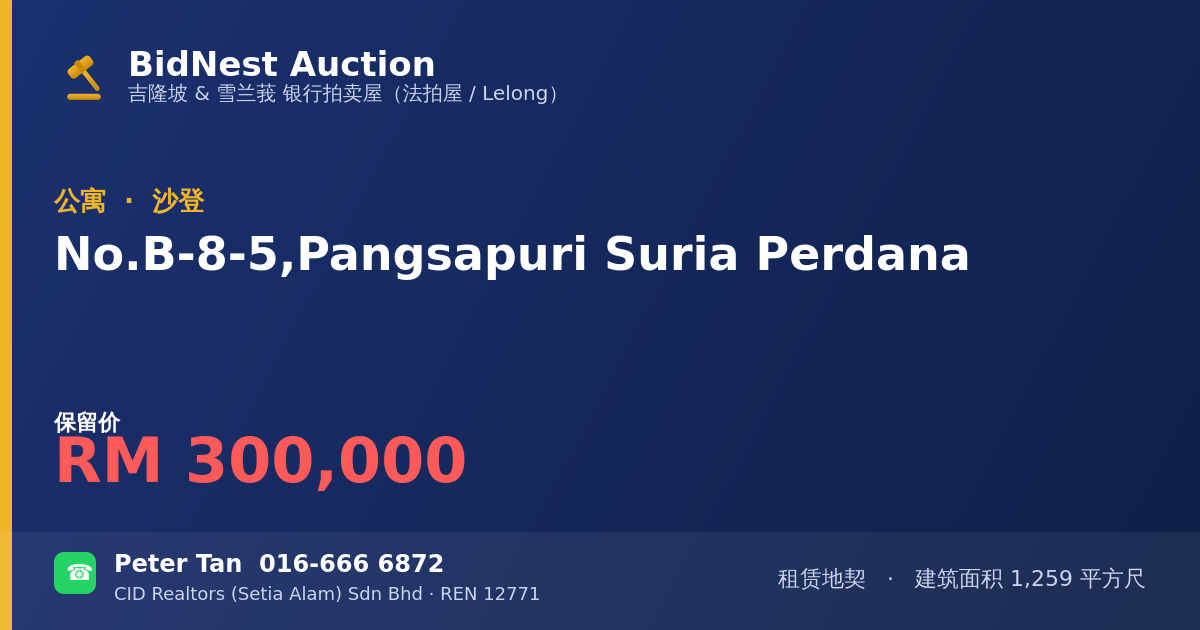 公寓 · No. B-8-5, Pangsapuri Suria Perdana