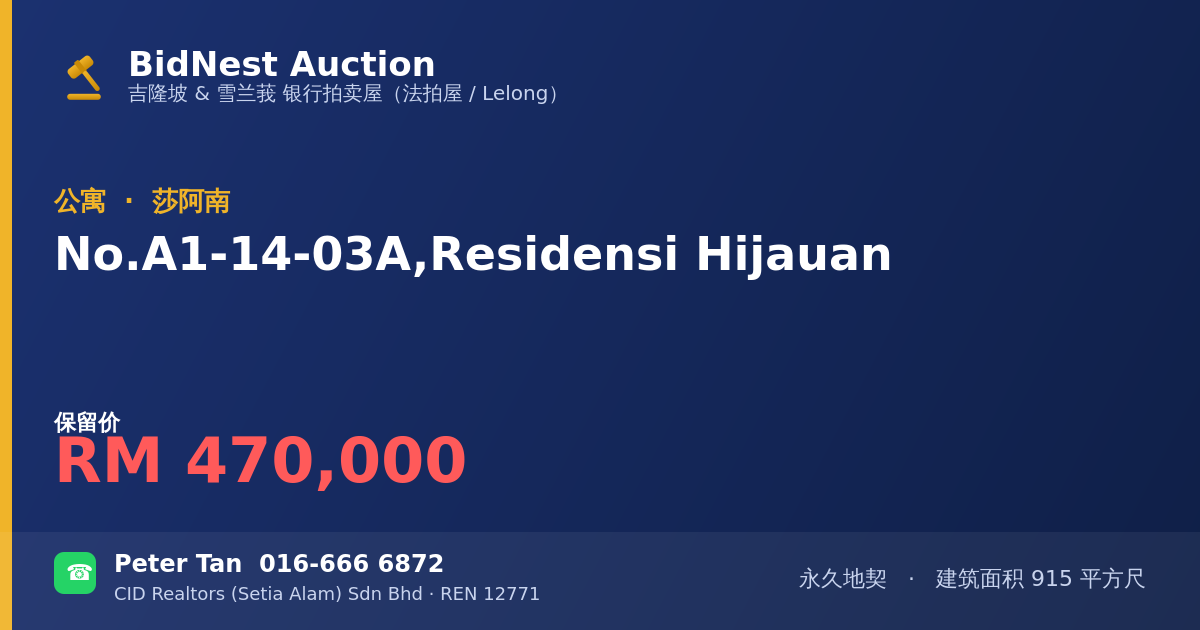 公寓 · No. A1-14-03A, Residensi Hijauan