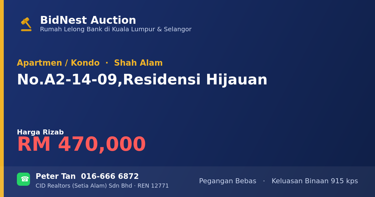 Apartmen / Kondo · No. A2-14-09, Residensi Hijauan