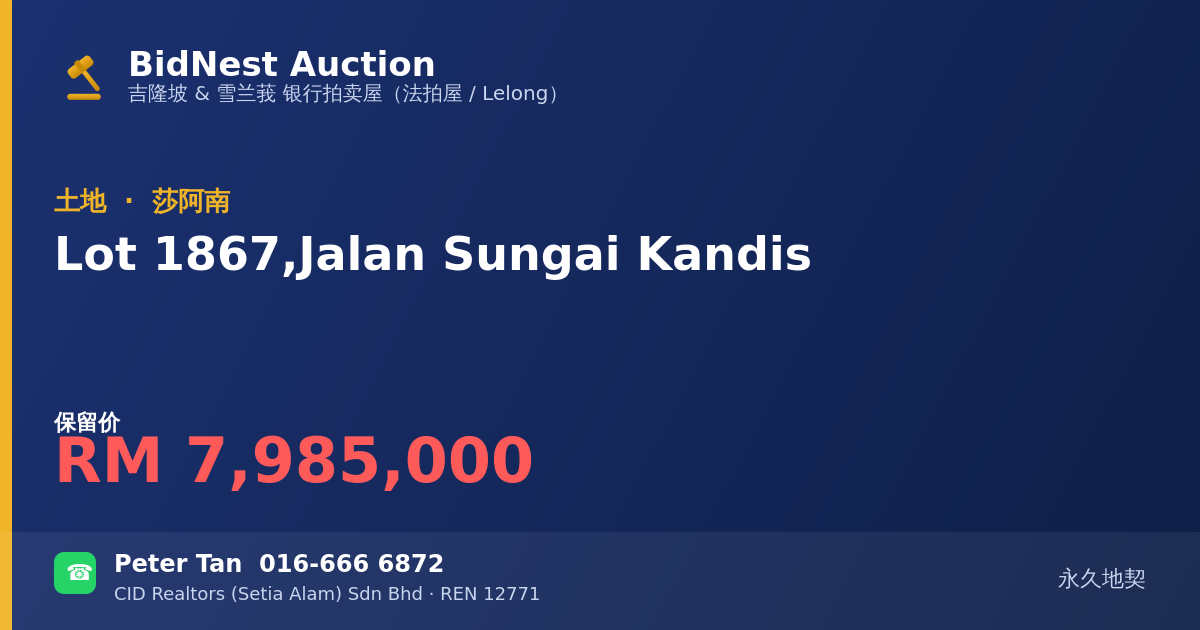 土地 · Lot 1867, Jalan Sungai Kandis