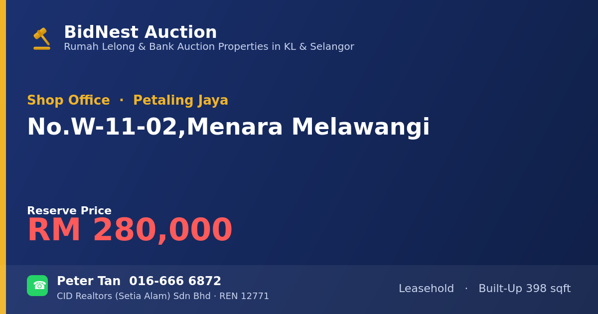 Shop Office · No. W-11-02, Menara Melawangi