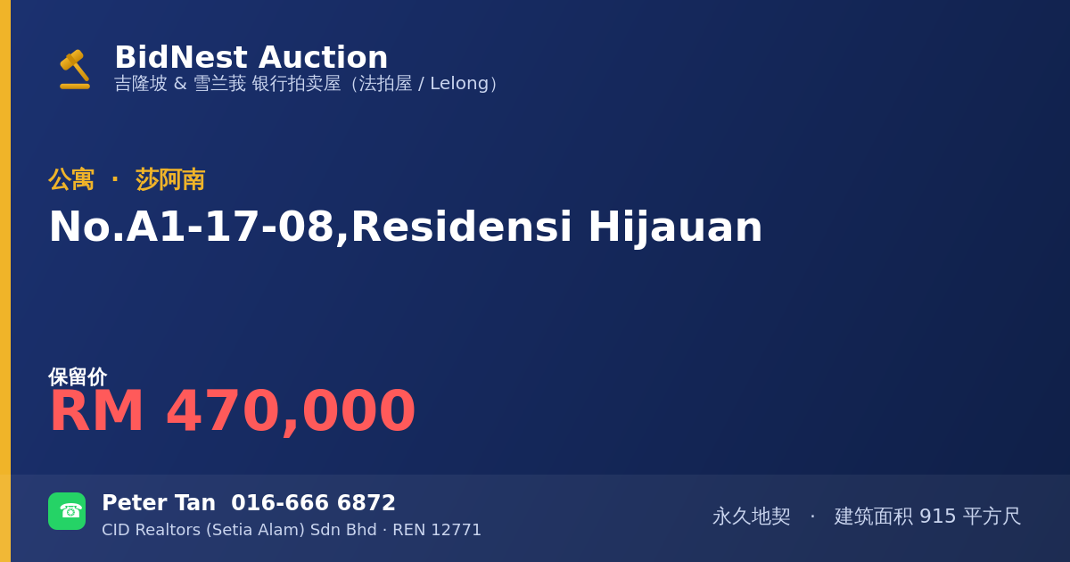 公寓 · No. A1-17-08, Residensi Hijauan