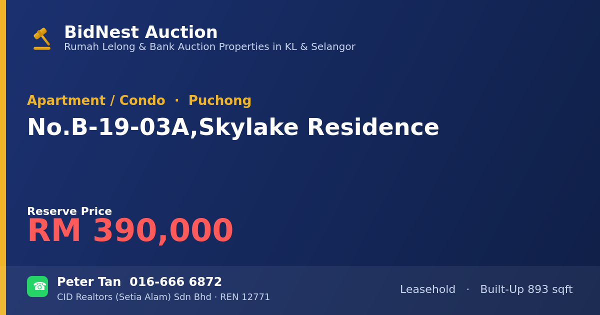 Apartment / Condo · No. B-19-03A, Skylake Residence