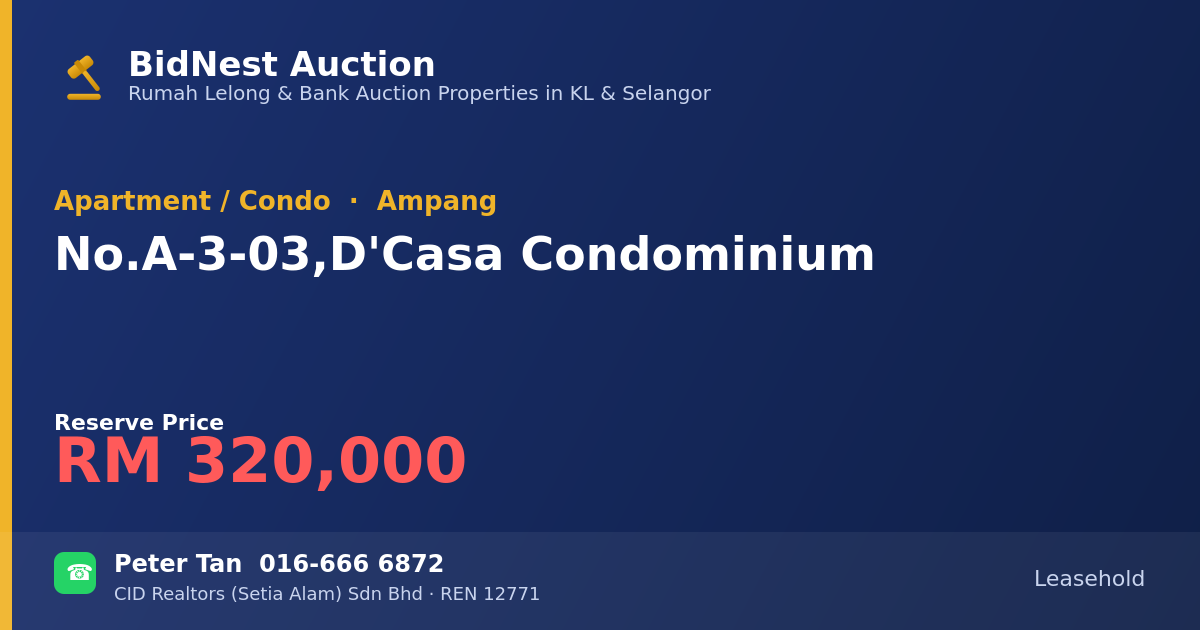 Apartment / Condo · No. A-3-03, D'Casa Condominium