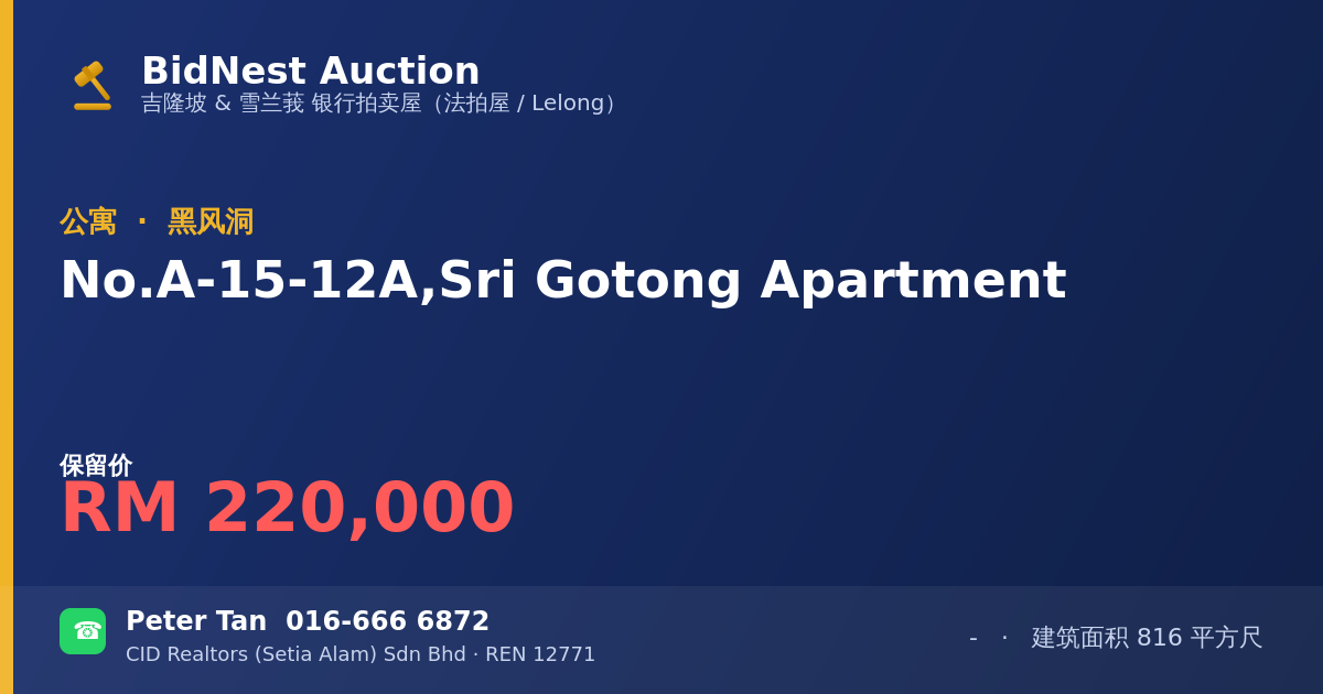 公寓 · No. A-15-12A, Sri Gotong Apartment