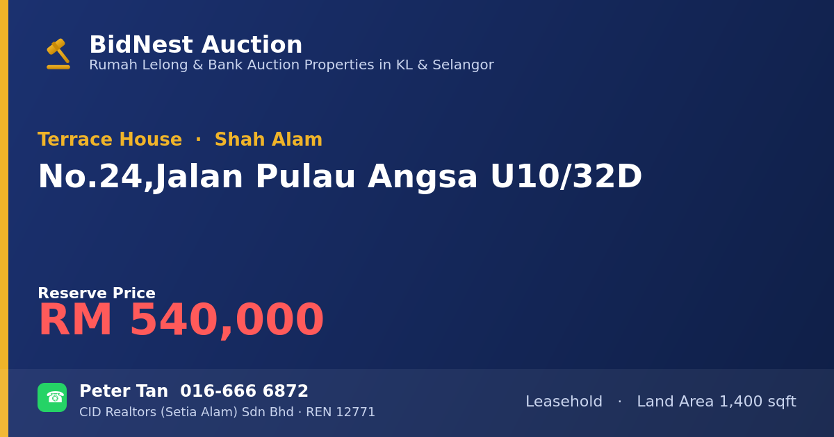 Terrace House · No. 24, Jalan Pulau Angsa U10/32D