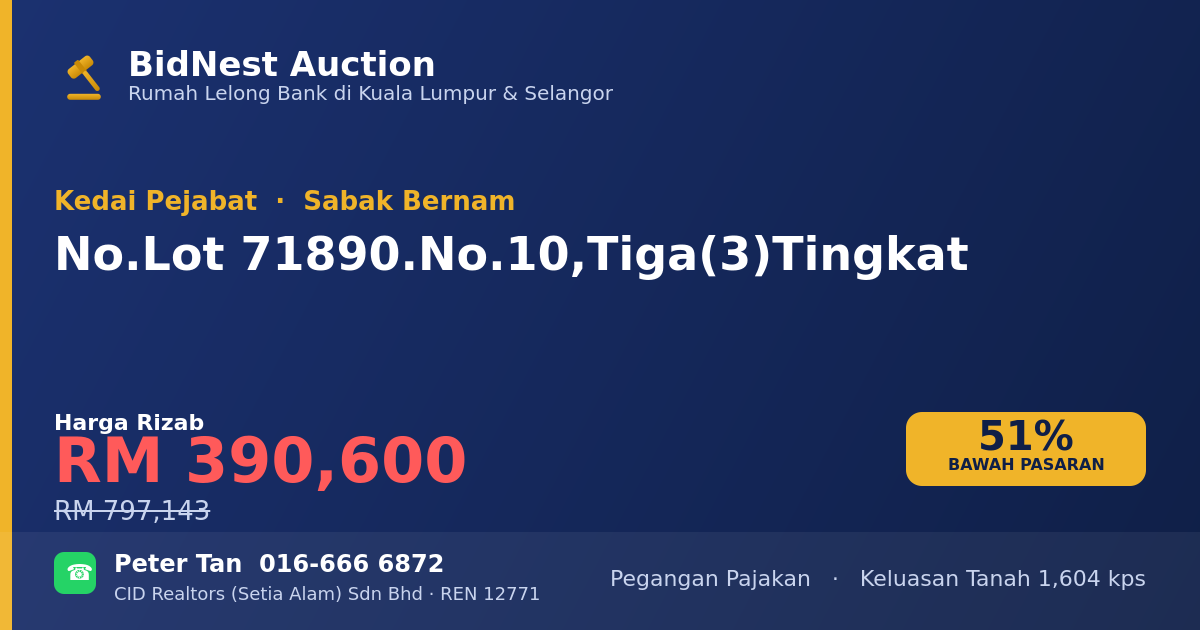 Kedai Pejabat · No. Lot 71890. No. 10, Tiga (3) Tingkat