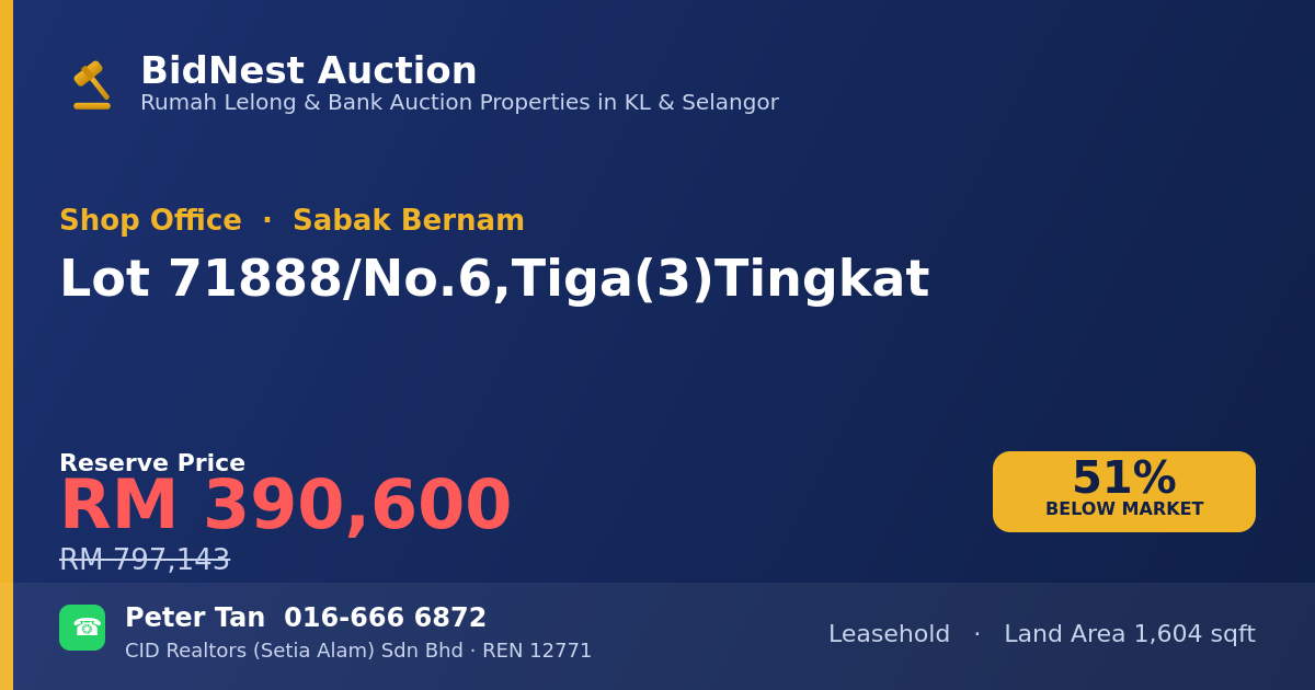 Shop Office · Lot 71888/ No. 6, Tiga (3) Tingkat