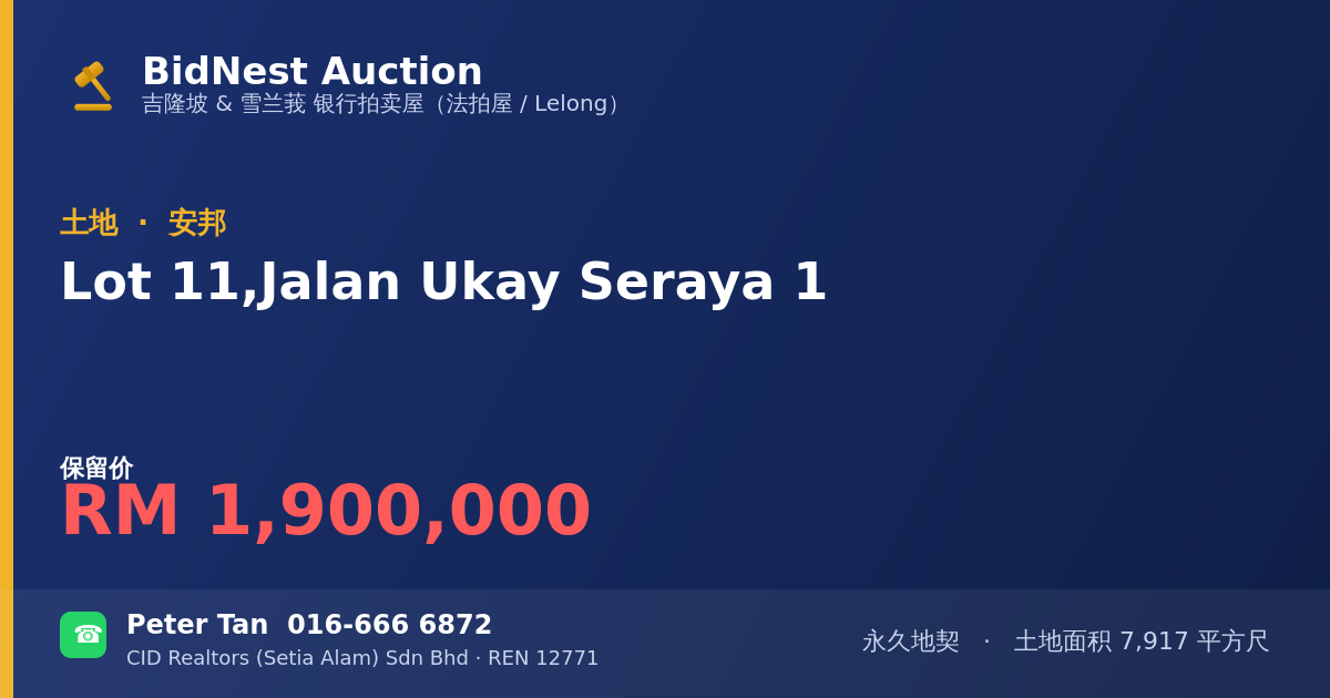 土地 · Lot 11, Jalan Ukay Seraya 1