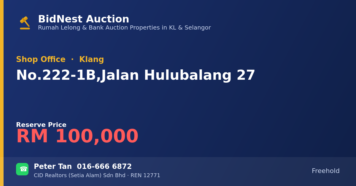 Shop Office · No. 222-1B, Jalan Hulubalang 27