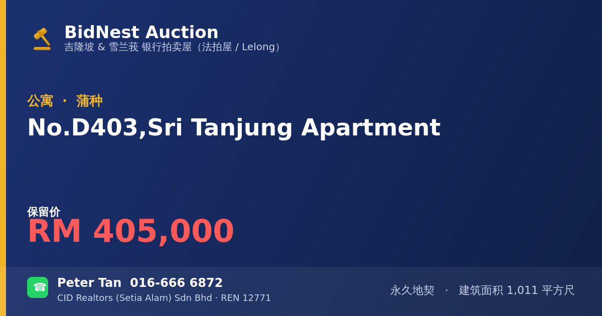 公寓 · No. D403, Sri Tanjung Apartment