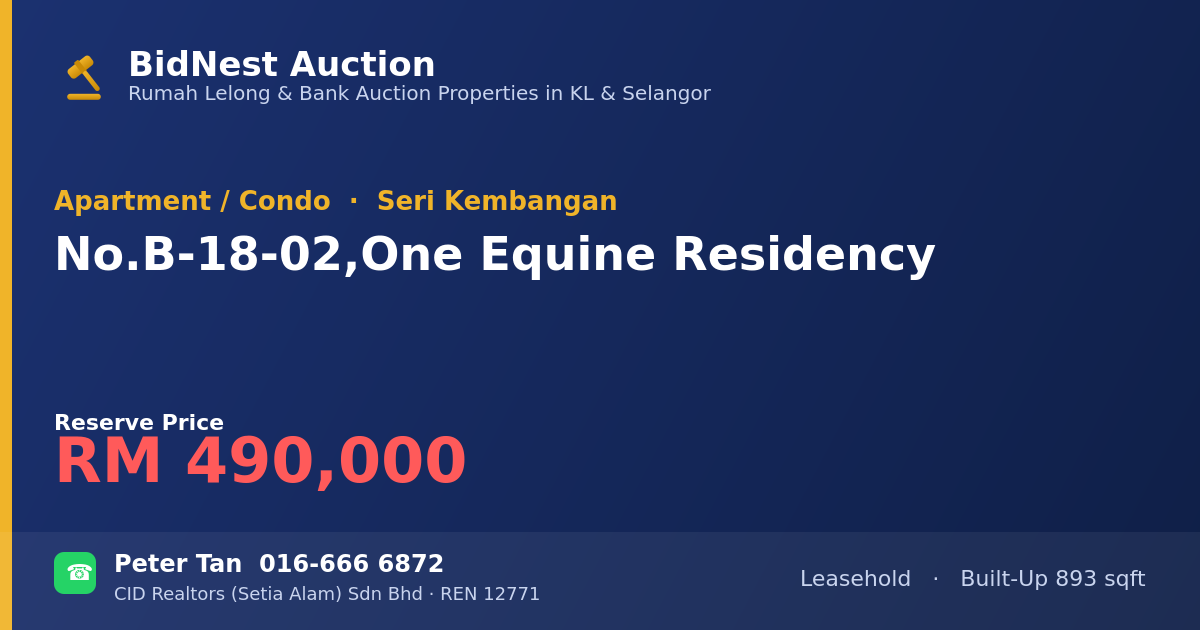 Apartment / Condo · No. B-18-02, One Equine Residency
