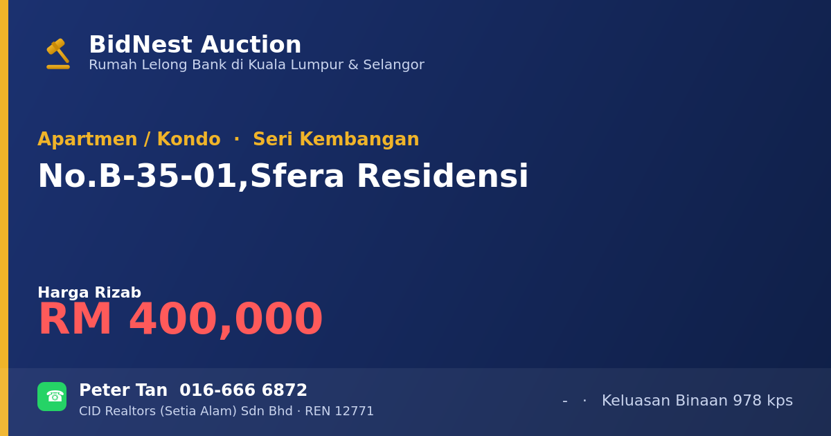 Apartmen / Kondo · No. B-35-01, Sfera Residensi