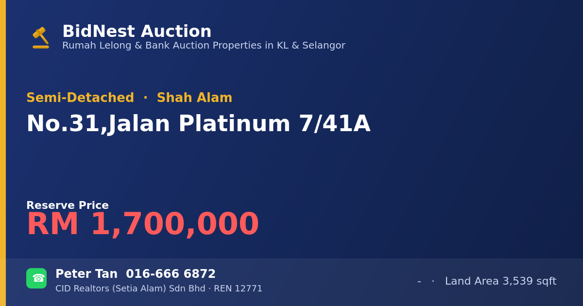 Semi-Detached · No. 31, Jalan Platinum 7/41A