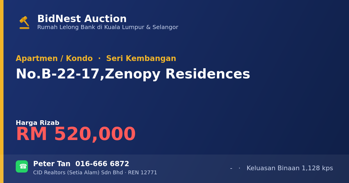 Apartmen / Kondo · No. B-22-17, Zenopy Residences