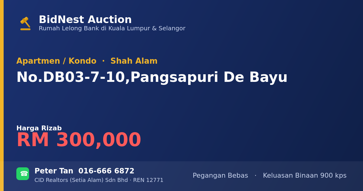Apartmen / Kondo · No. DB03-7-10, Pangsapuri De Bayu