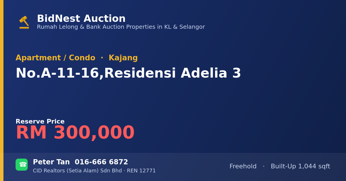 Apartment / Condo · No. A-11-16, Residensi Adelia 3