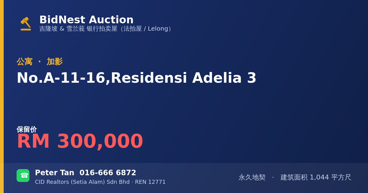 公寓 · No. A-11-16, Residensi Adelia 3