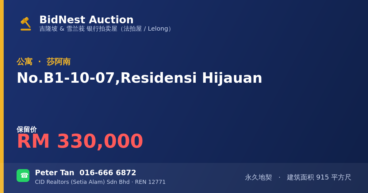 公寓 · No. B1-10-07, Residensi Hijauan