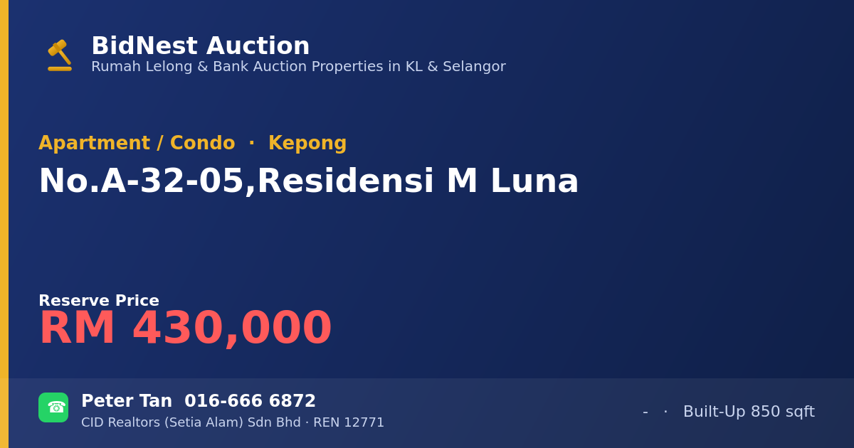 Apartment / Condo · No. A-32-05, Residensi M Luna