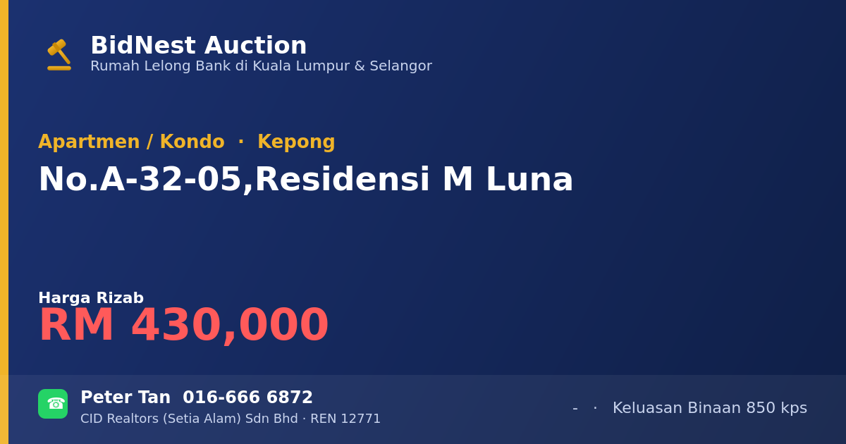 Apartmen / Kondo · No. A-32-05, Residensi M Luna