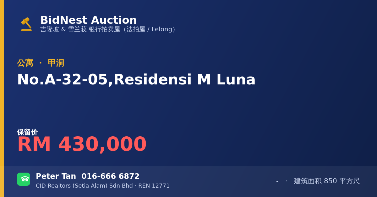 公寓 · No. A-32-05, Residensi M Luna